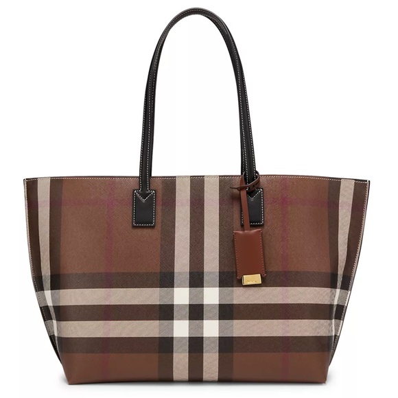 NWT Burberry Medium Check Leather Tote Bag - Picture 1 of 7
